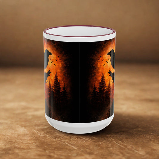 Raven Forest Sunset Accent Rim Mug  | Raven Lovers | 15oz Mug
