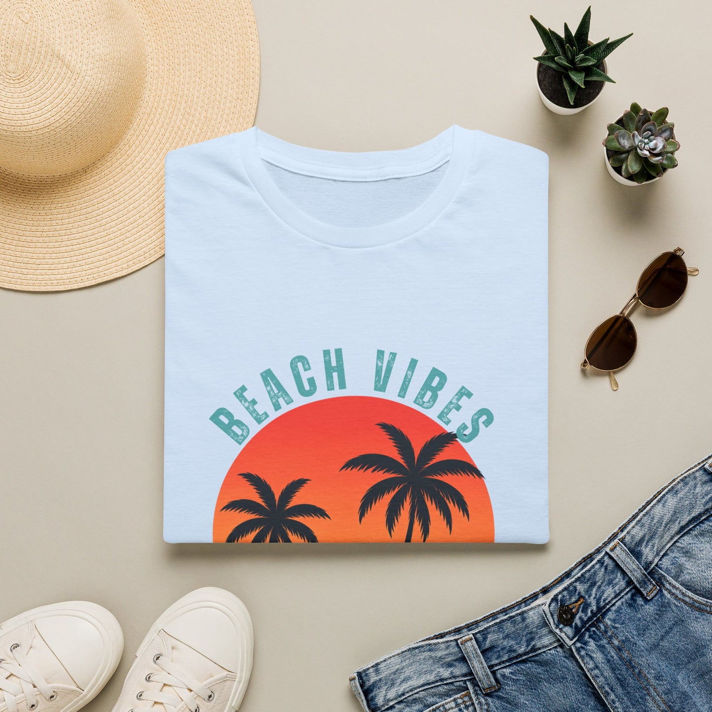 Beach Vibes T-Shirt – Retro Sunset Palm Tee