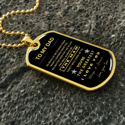 To My Dad | The Greatest | Black & Gold Dog Tag