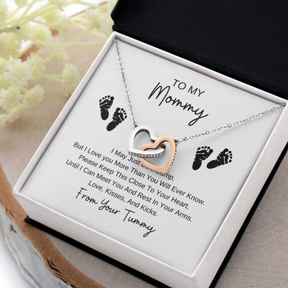 Mommy To Be | Baby Feet Interlocking Hearts Necklace | Gifts For Mom