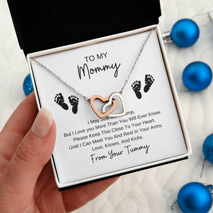 Mommy To Be | Baby Feet Interlocking Hearts Necklace | Gifts For Mom