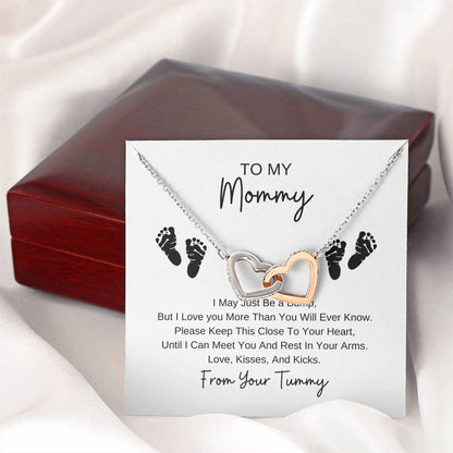 Mommy To Be | Baby Feet Interlocking Hearts Necklace | Gifts For Mom