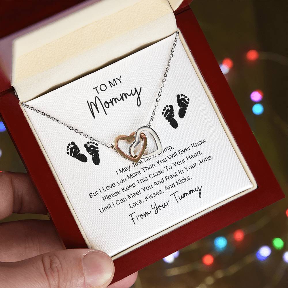 Mommy To Be | Baby Feet Interlocking Hearts Necklace | Gifts For Mom