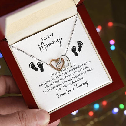 Mommy To Be | Baby Feet Interlocking Hearts Necklace | Gifts For Mom